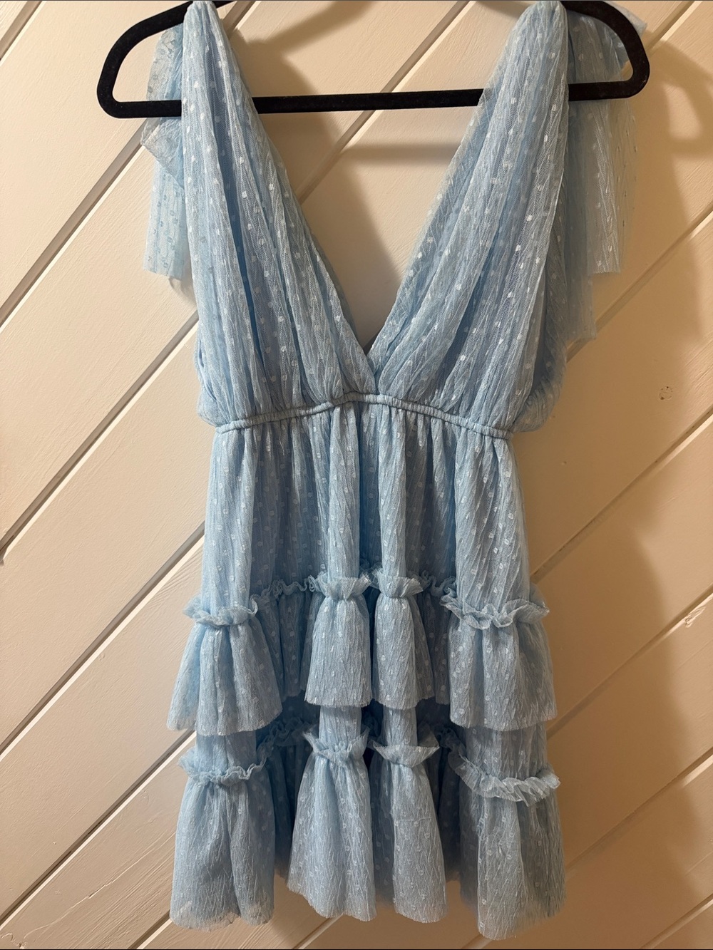 Light Blue Ruffled Mini Dress - Picture 3 of 4